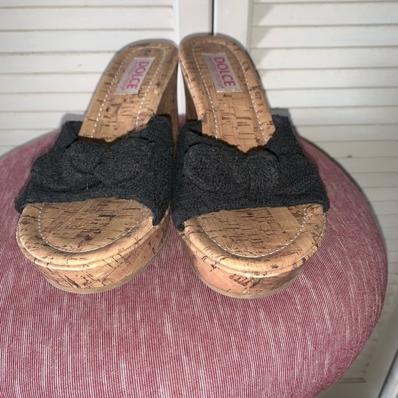 Dolce by Mojo Moxy “The Piper” Wedge Sandals Black and Cork 8.5 - Picture 4 of 8